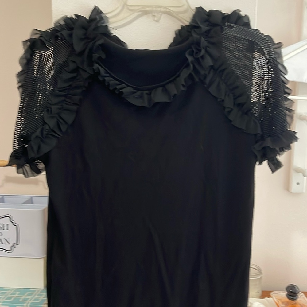 Black, short sleeve sweater with decorative sleeves